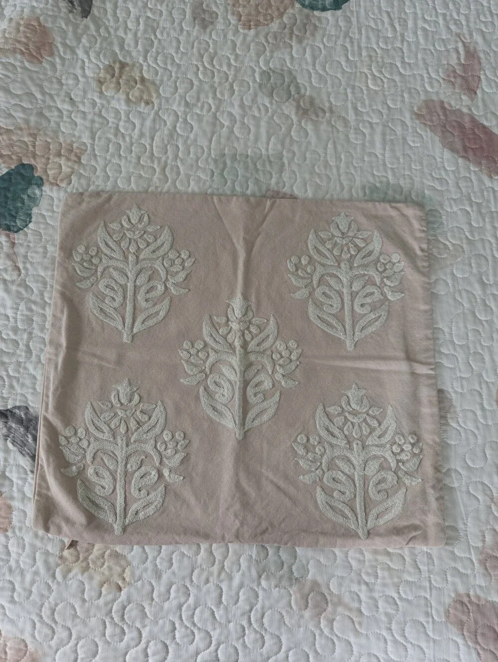 The Pottery Barn Kyla Floral Embroidered Square Pillow Cover 18